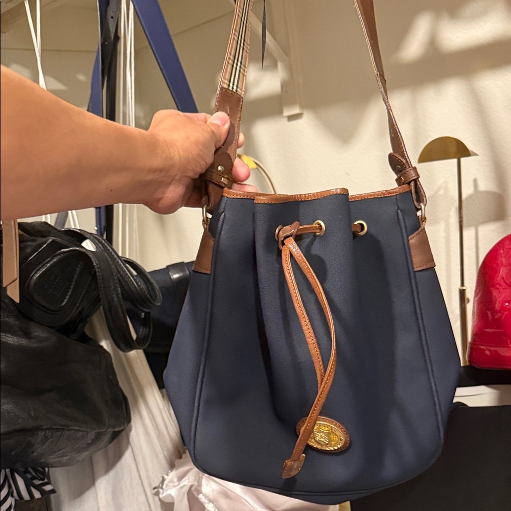 Burberry Navy and Brown Bucket Bag